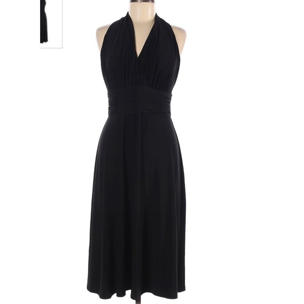 Evan-Picone BLUE Midi V-NECK Ruched Waist Racer…